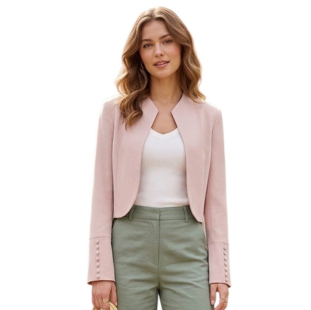 SZ6 Joseph Ribkoff Blush Pink Open-Front Blazer Trumpet Sleeves